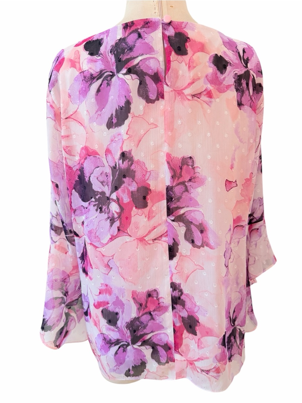 KASPER Floral Flutter Sleeve Blouse Sz M - Picture 7 of 7